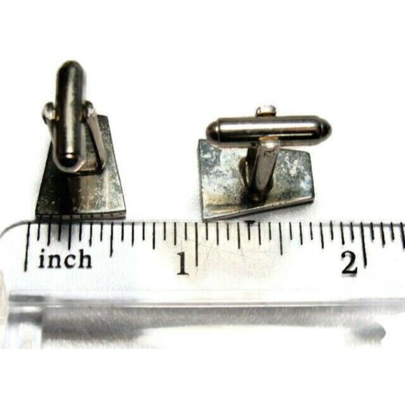 Vintage Shields Trapezoid Shaped Silver Tone Cufflinks Tux Shirt Dress Suit - Picture 7 of 12